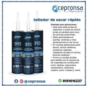 Sellador 915 marca Bostik , adhesivo de poliuretano alta resistencia